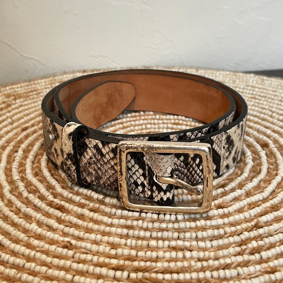 rag & bone Accessories - Rag & Bone Black and Cream Snakeskin Belt with Gold Buckle